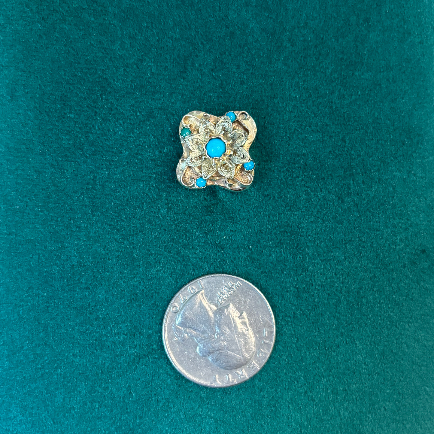 14k victorian slider charm with turquoise