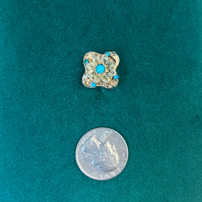 14k victorian slider charm with turquoise