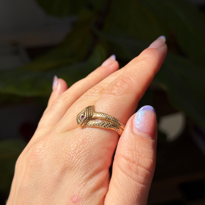 14k snake ring with ruby eyes