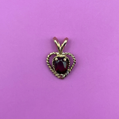 14k garnet heart in heart rope charm