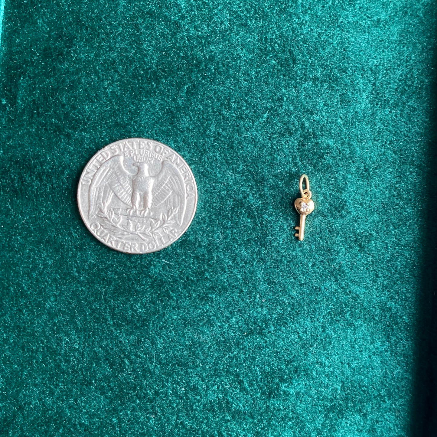 14k mini key with synthetic gem charm