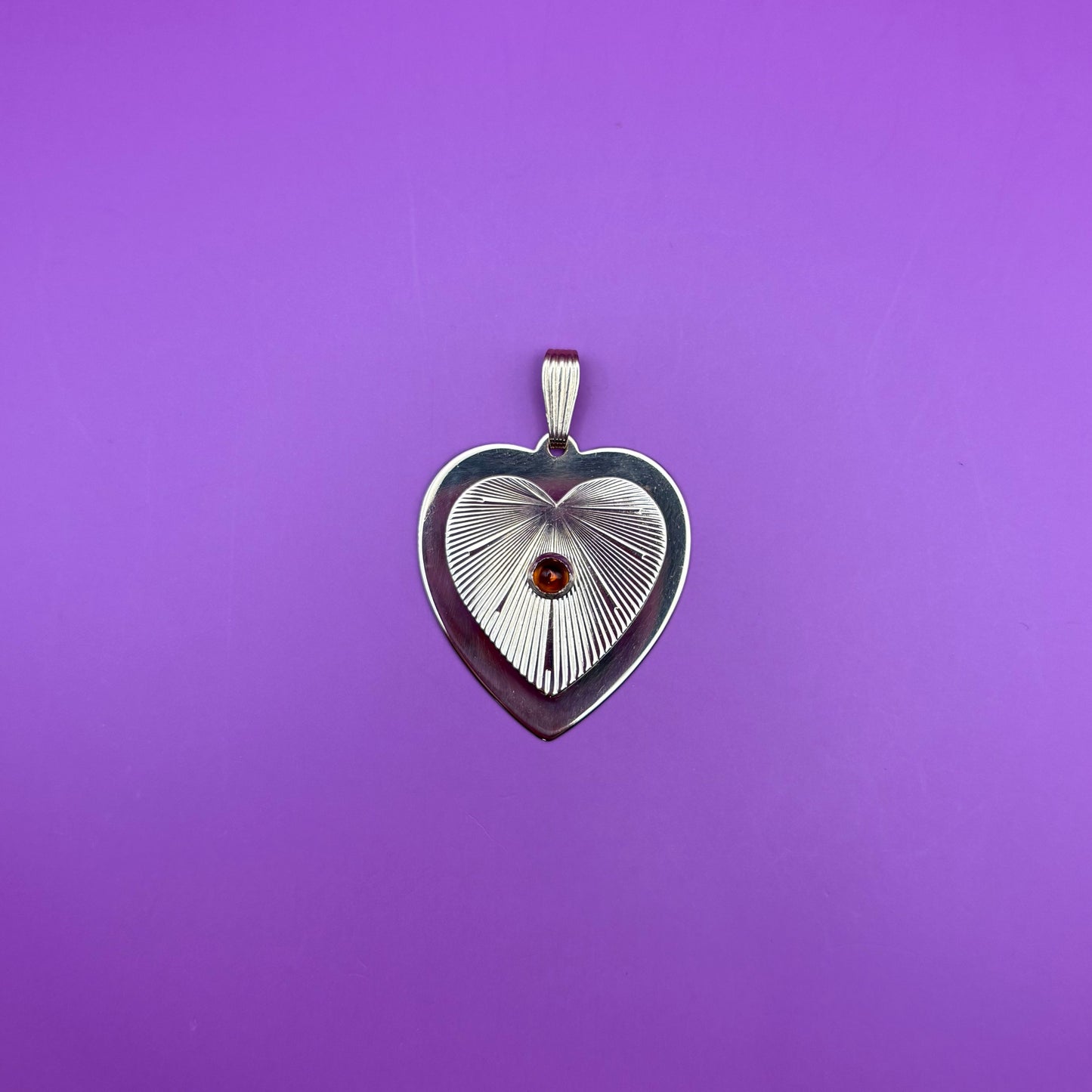 14k engine turned on flat heart with citrine cab pendant