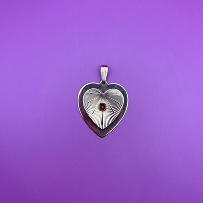 14k engine turned on flat heart with citrine cab pendant