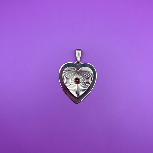 14k engine turned on flat heart with citrine cab pendant