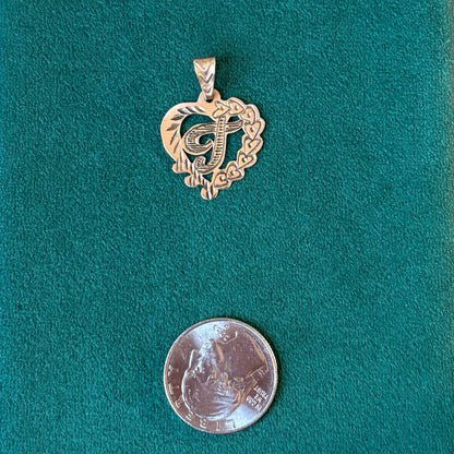 10k letter T heart charm