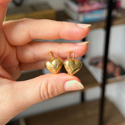 18k semi hollow heart drop earrings