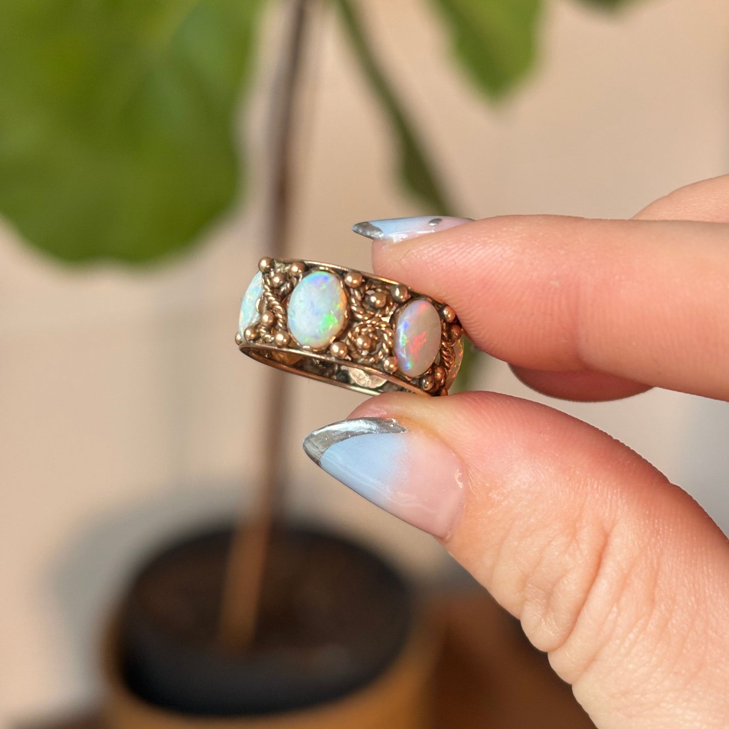 14k art nouveau opal infinity ring