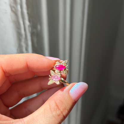 10k butterfly tu y yo ring with ruby cabochons