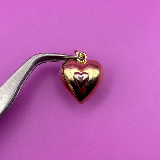 18k heart on puffy heart charm