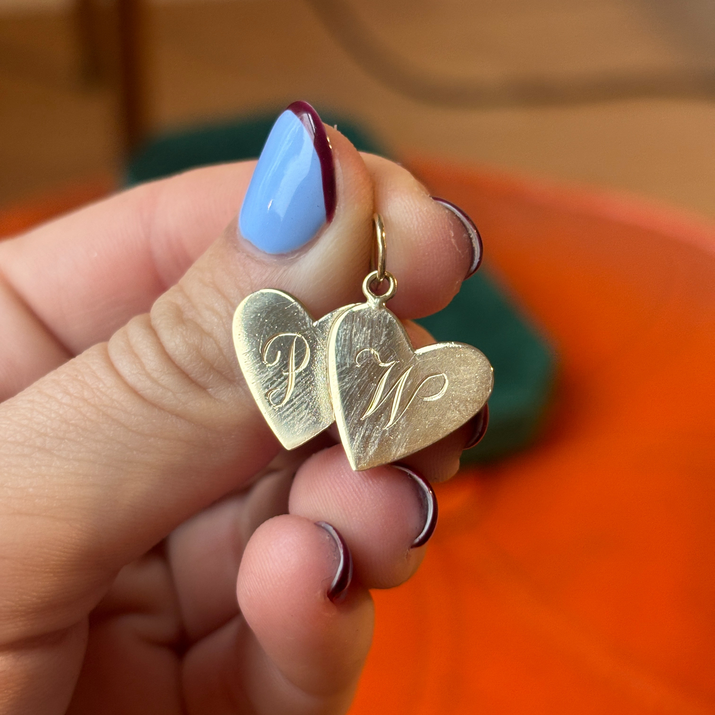 14k double heart with P and W charm