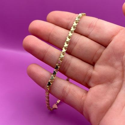 14k mini mirror heart link bracelet 8.5"