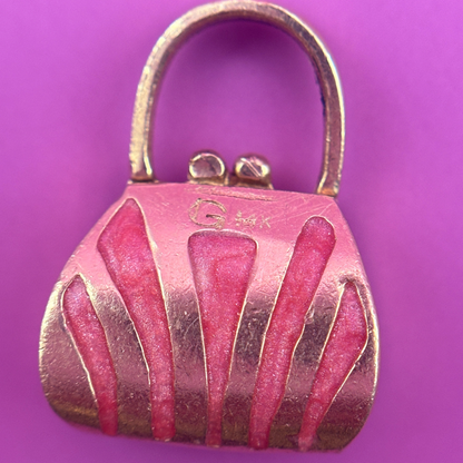 14k handbag with pink enamel charm