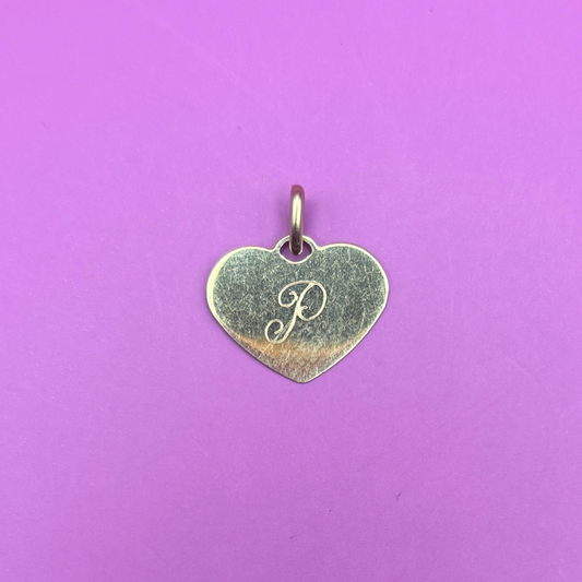 14k letter P in a heart charm