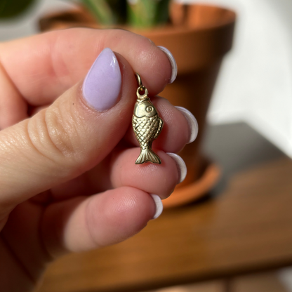 14k hollow double sided fish charm