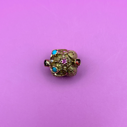 14k victorian slider charm with turquoise & garnet