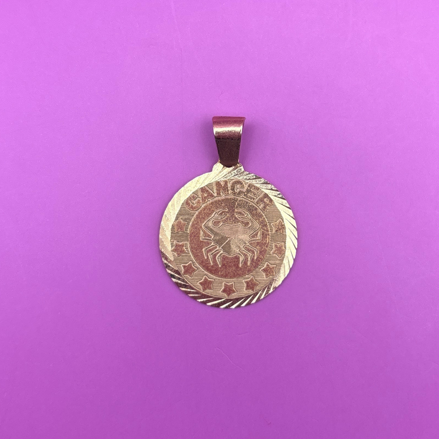 14k cancer medallion with engine turned border charm