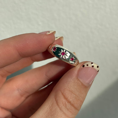 silver ruby star set dome ring