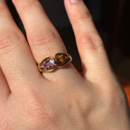 14k kissing double amethyst & citrine ring