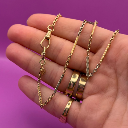 14k antique tri tone bar station watch chain 14.5"