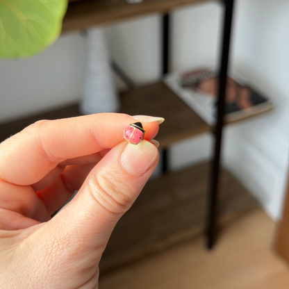 14k pink single lady bug stud earring