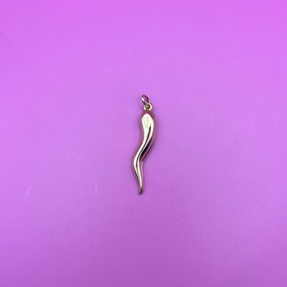 14k hollow cornicello charm