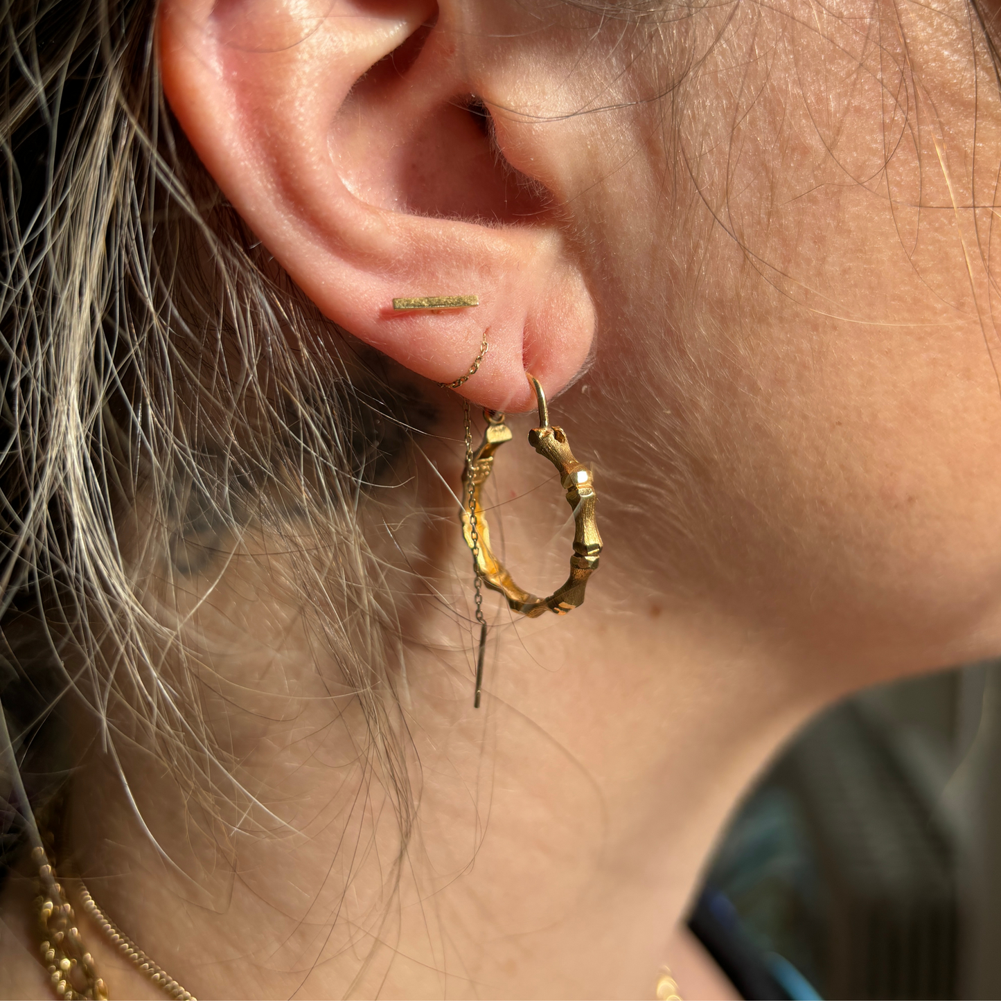 18k bamboo hoops