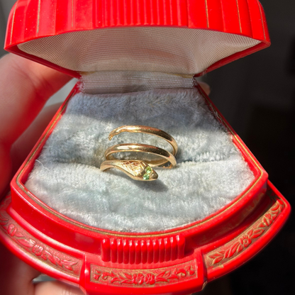18k wrap around snake ring with tsavorite eyes