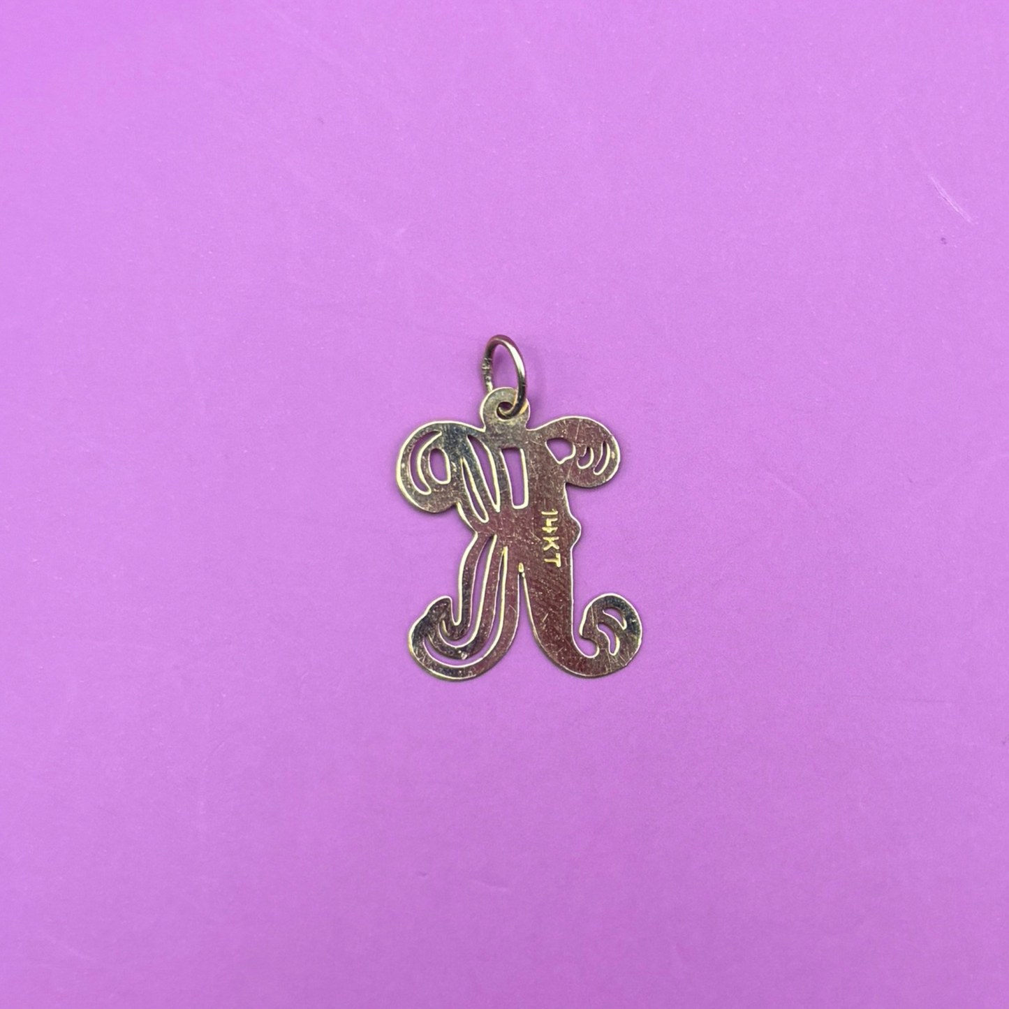 14k flat letter K with cut outs charm