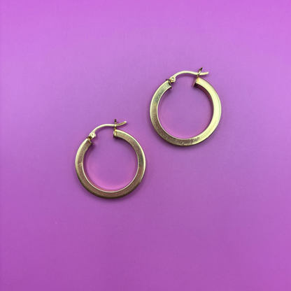 14k squared semi hollow hoops