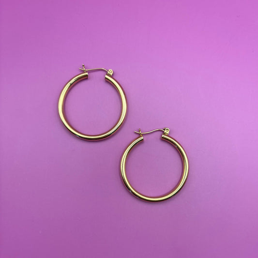 14k semi hollow tube hoops