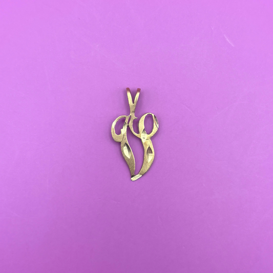 14k letter V with diamond cuts charm