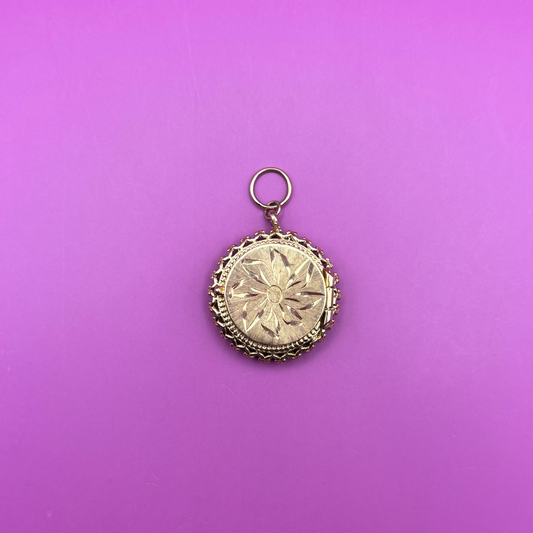 14k engraved circle locket charm