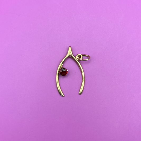 14k wishbone with garnet charm