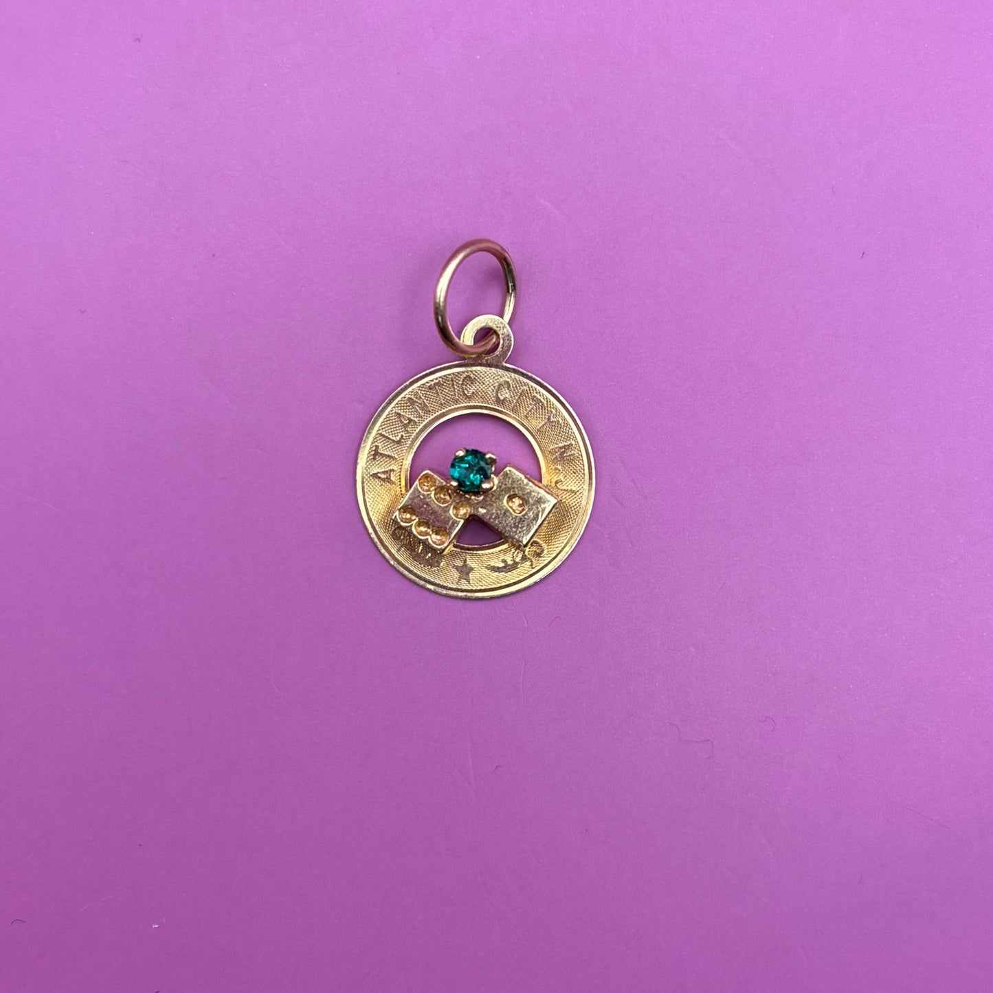 14k Atlantic City dice with emerald charm