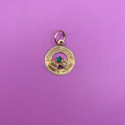 14k Atlantic City dice with emerald charm