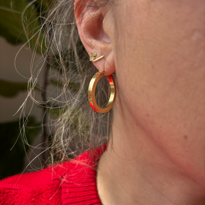 14k squared semi hollow hoops