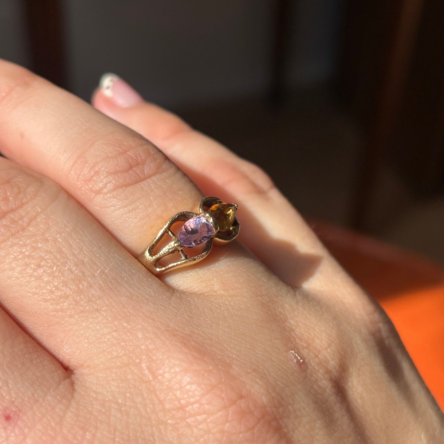 14k kissing double amethyst & citrine ring