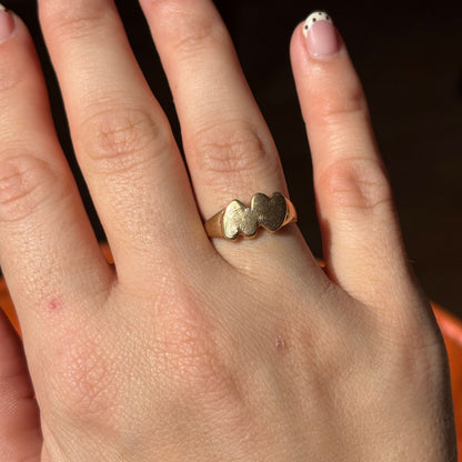 14k double heart CS engraved ring