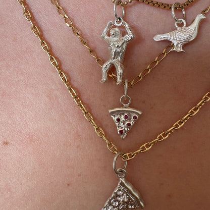 silver pizza with ruby pepperonis charm