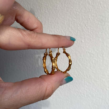 18k bamboo hoops