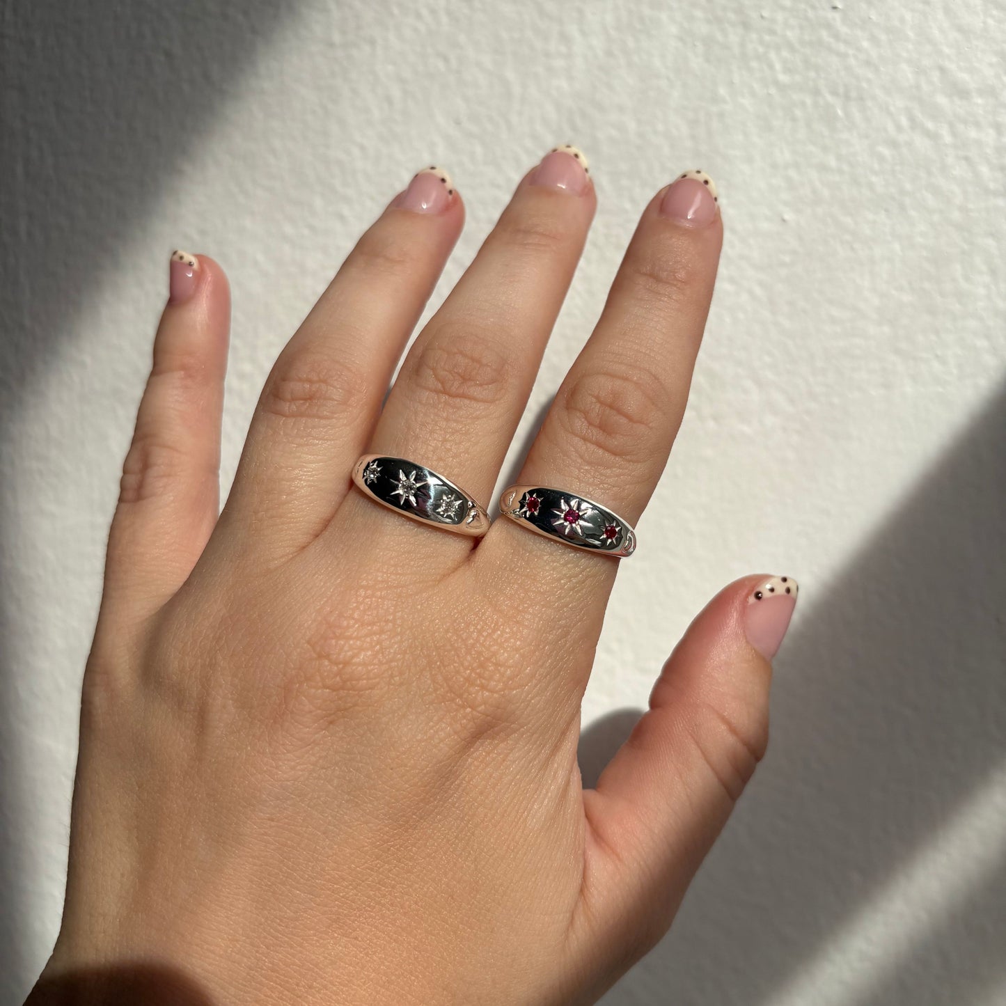 silver ruby star set dome ring