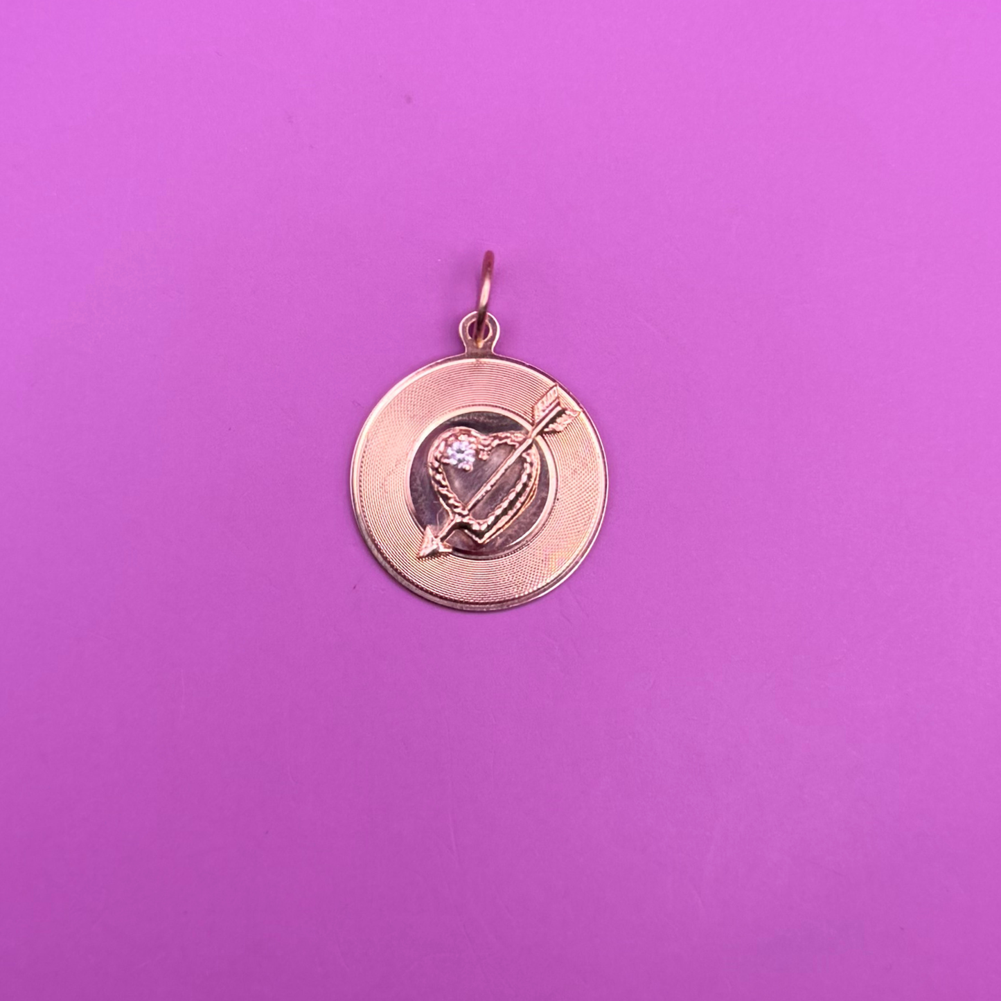 14k heart with arrow & diamond medallion charm