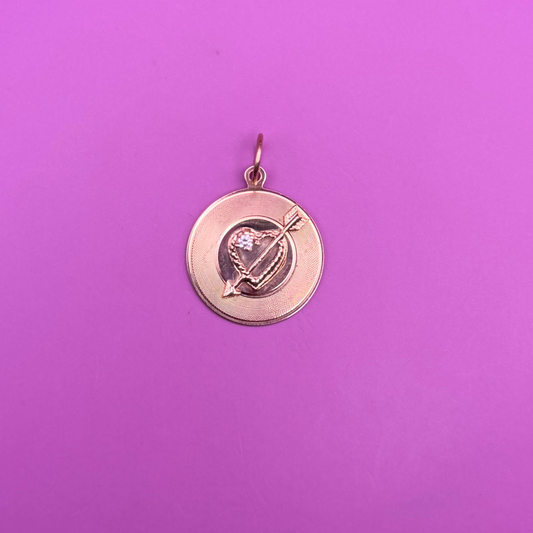 14k heart with arrow & diamond medallion charm