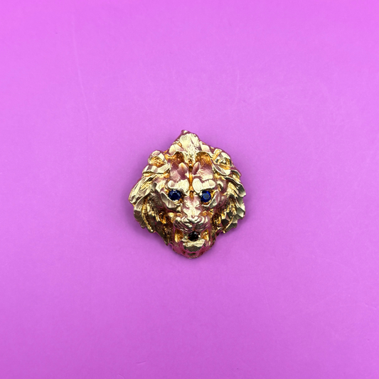 14k lion with sapphire eyes and garnet mouth pendant