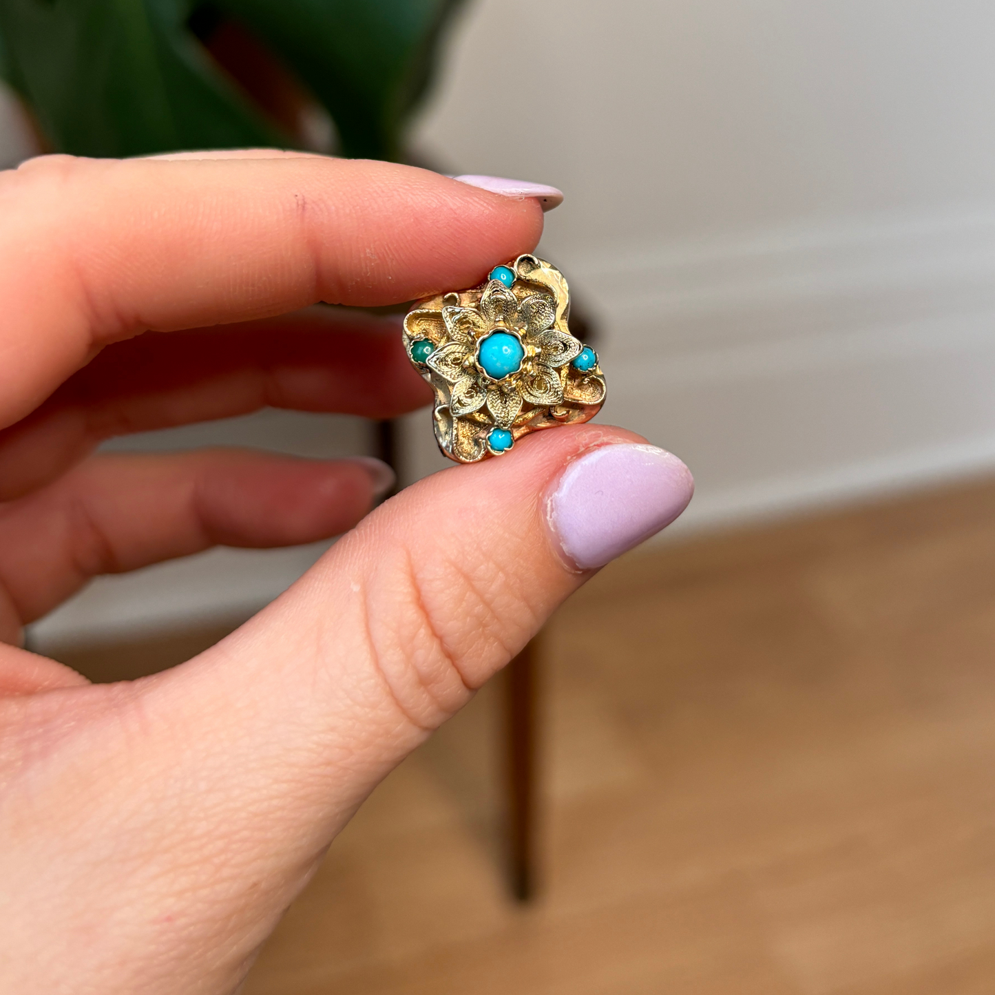 14k victorian slider charm with turquoise