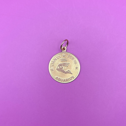 14k Aquarius medallion charm