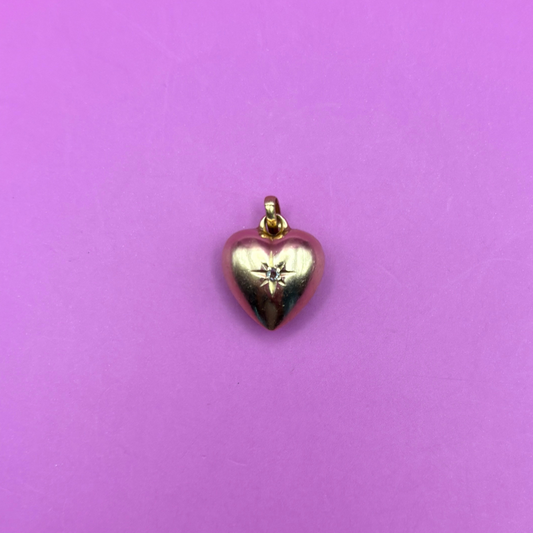 14k star set puffy heart with diamond