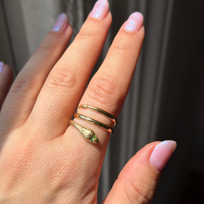 18k wrap around snake ring with tsavorite eyes