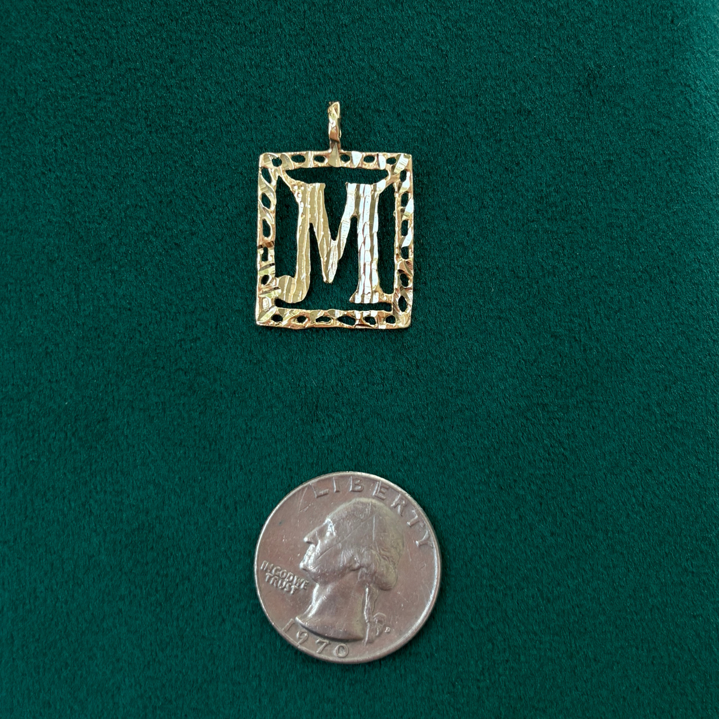 14k large letter M in a window charm