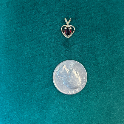 14k garnet heart in heart rope charm